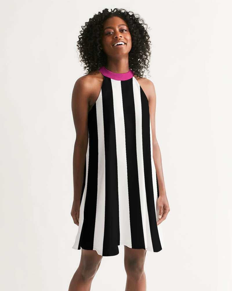 Black and white striped halter dress hotsell