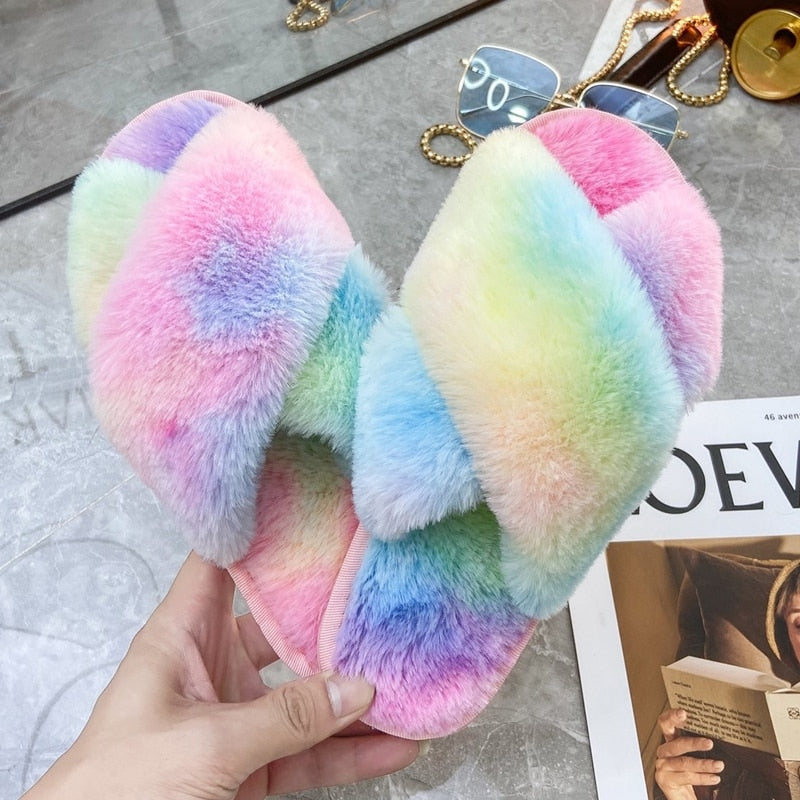 Rainbow Plush Slippers