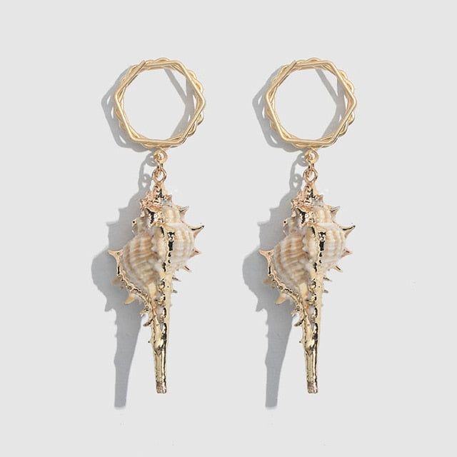 Gold Shell - Dangle Earrings
